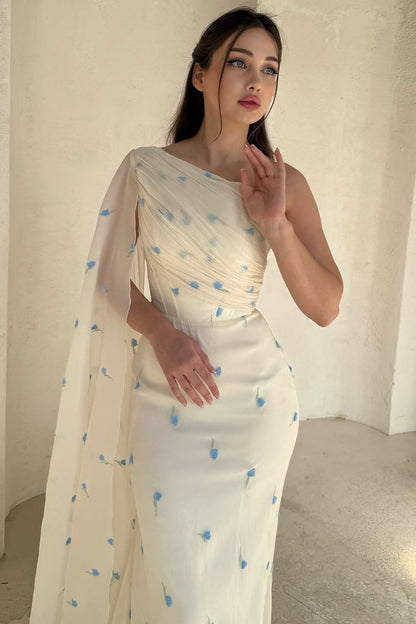 Pretty Asymmetrical One Shoulder Chiffon Mermaid Prom Dresses Column With Ruffle