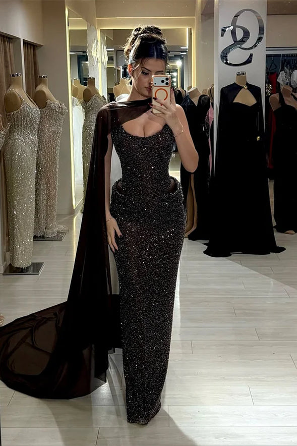 Timeless Straps Sleeveless Sequins Prom Dress Mermaid Column With Ruffle