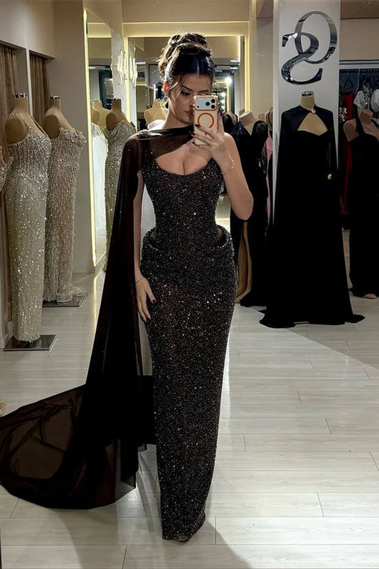 Timeless Straps Sleeveless Sequins Prom Dress Mermaid Column With Ruffle