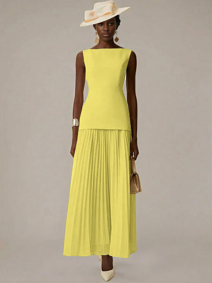 White A Line Chiffon Round Neck Sleeveless Floor Length Dresses