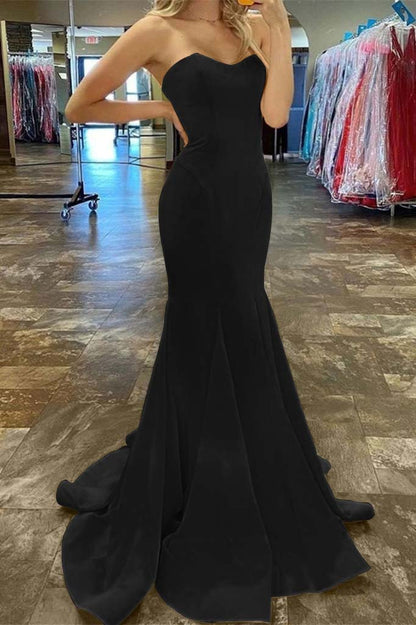 Charming Yellow Strapless Sleeveless Sweetheart Mermaid Long Prom Dress