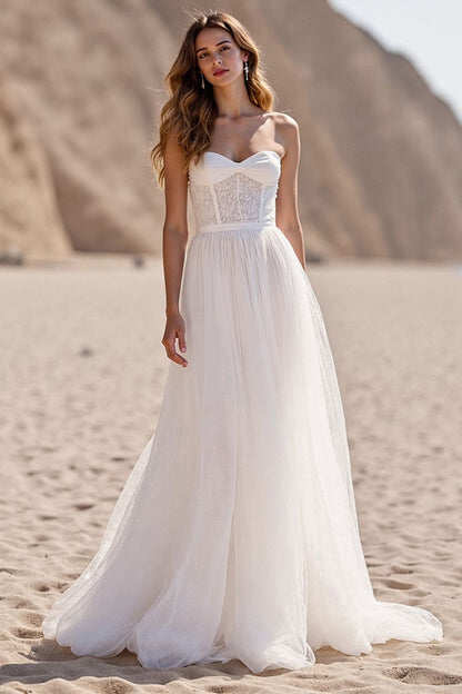 Sweetheart Tulle A-Line Bridal Gowns Sleeveless With Lace Zipper Back