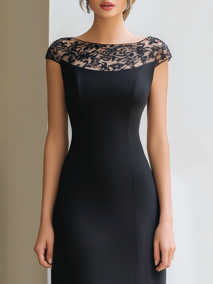 Lace Neckline Cap Sleeve Sheath Dress