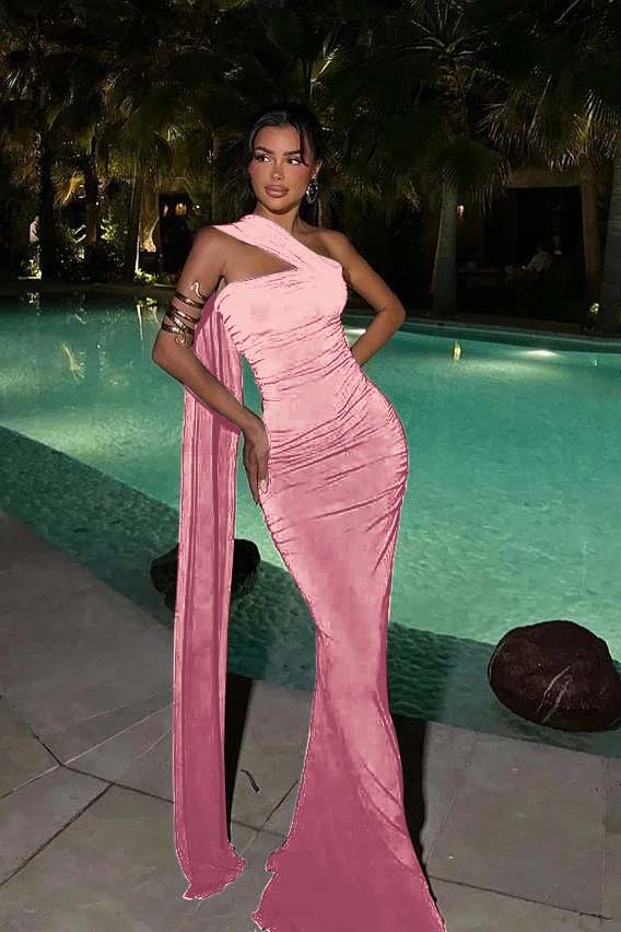 Dark Brown Strapless Sleeveless Long Mermaid Prom Dress With Pleated And Ruffle