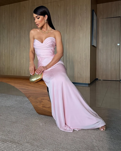 Charming Pink Sweetheart Pleated Sleeveless Long Prom Dress
