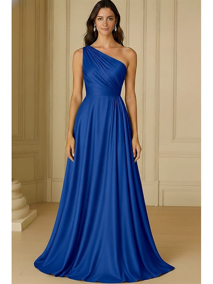 One Shoulder Sleeveless A-Line Floor-Length Formal Evening Dress