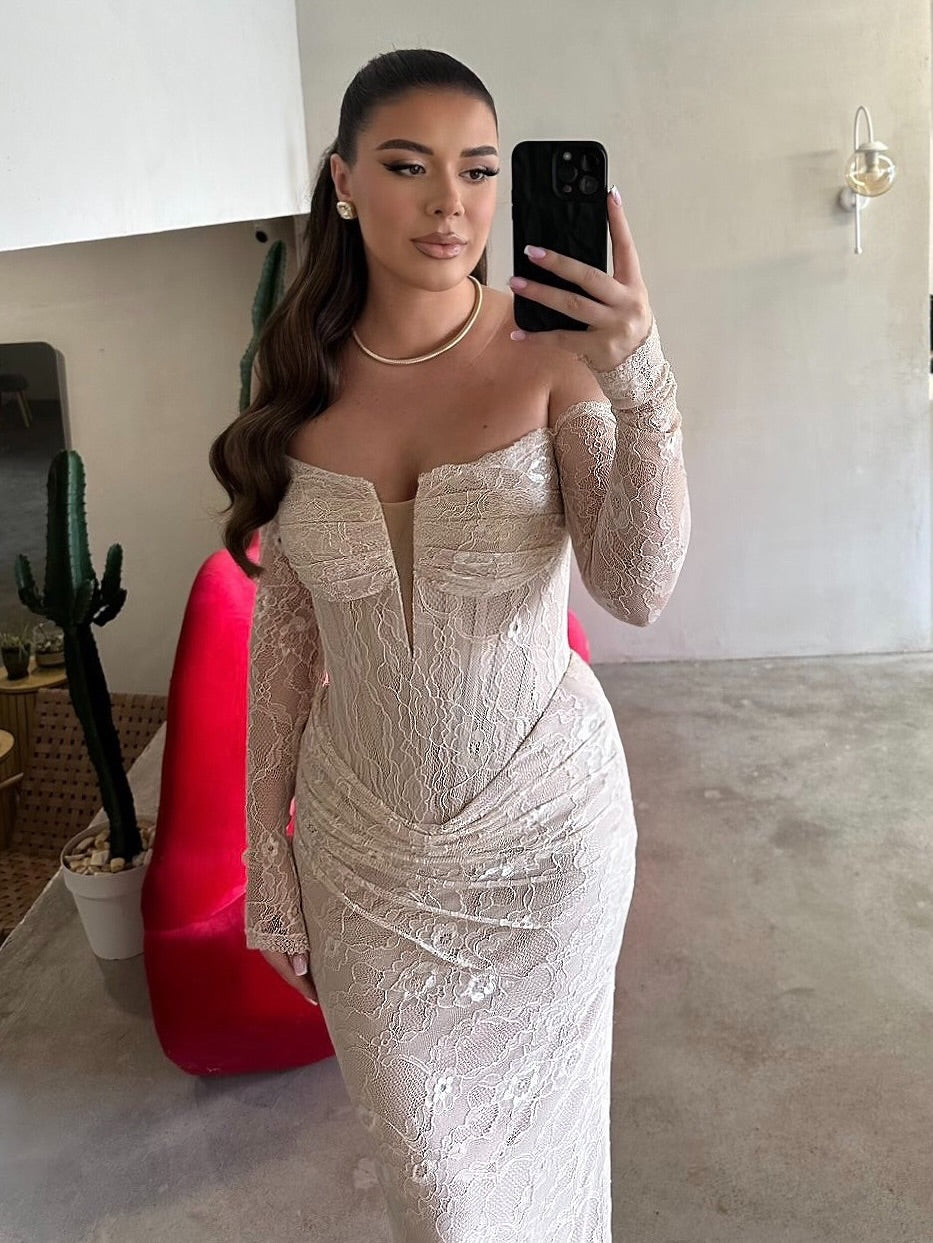 Lace Off the Shoulder Long Sleeve Mermaid Evening Dress Women Foraml