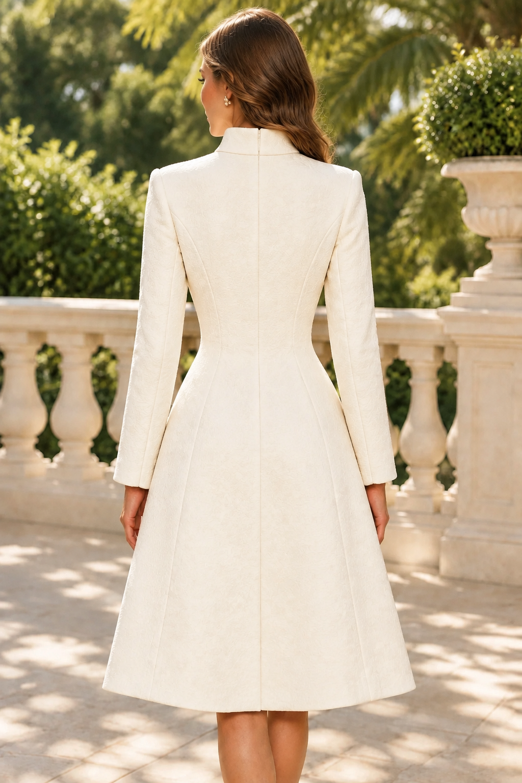 Asymmetric High Neck Long Sleeve Coat Dress