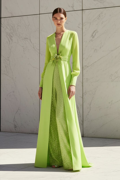 Sequined Jumpsuit with Long Sleeves and Overskirt