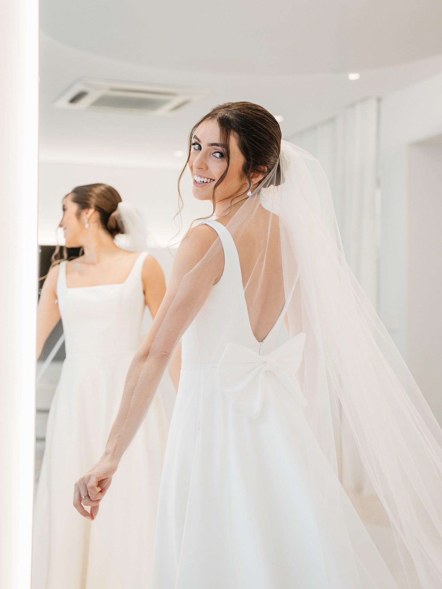 Square Neck A-Line Wedding Dress with Back Bow