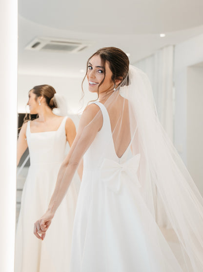 Square Neck A-Line Wedding Dress with Back Bow
