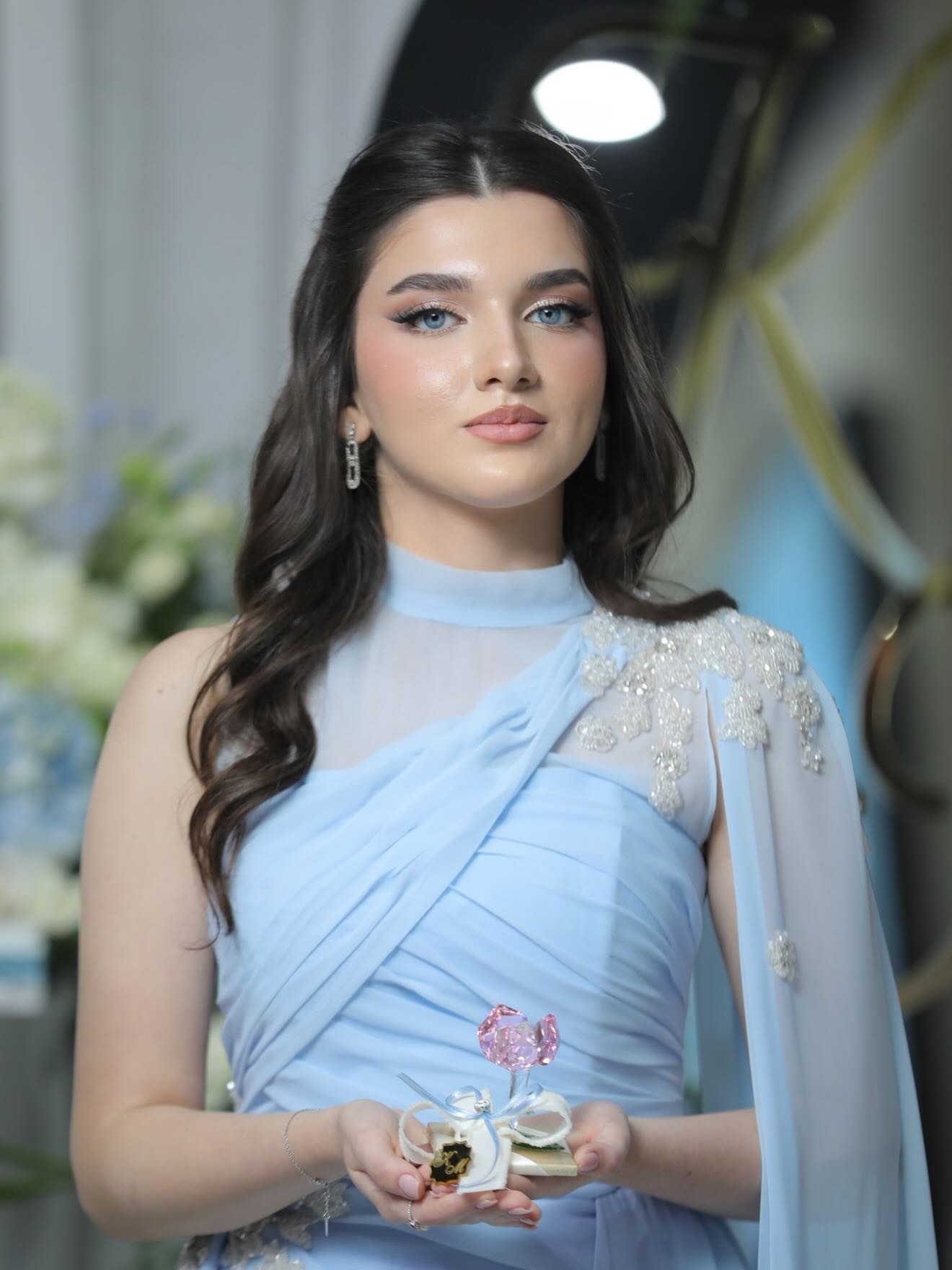 Illusion High Neck Cape Evening Gown