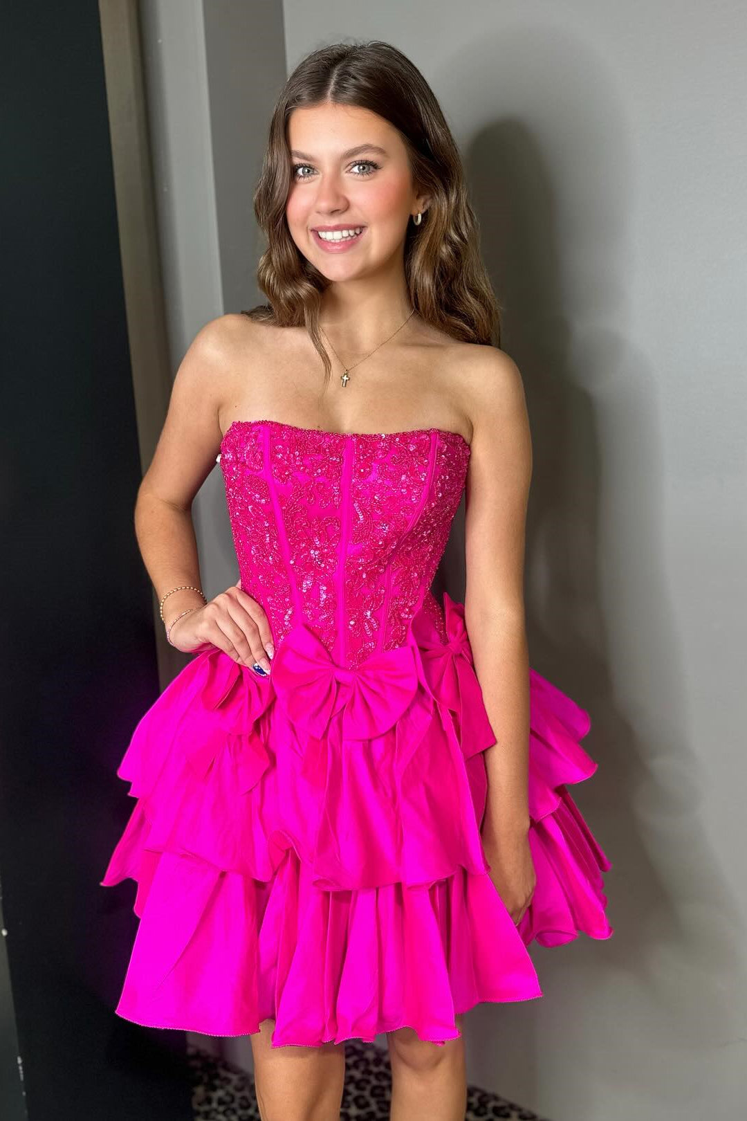 Strapless Beaded Corset Tiered Mini Dress