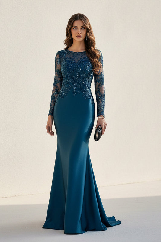 Illusion Lace Long Sleeve Evening Gown