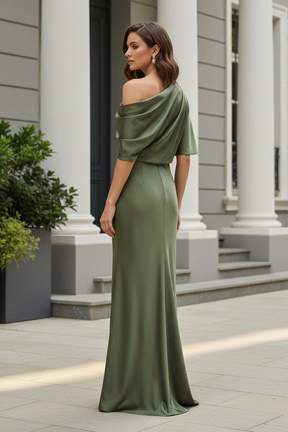 Elegant One-Shoulder Satin Column Dress