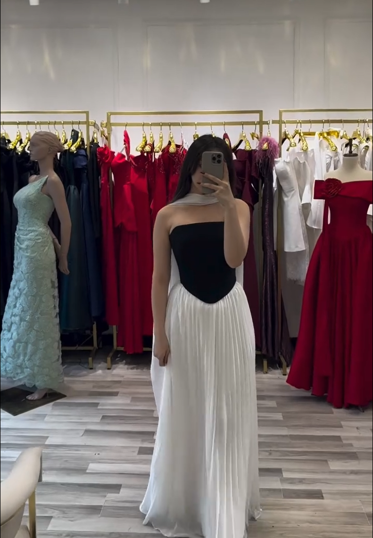 Strapless Corset Gown with Pleated Skirt and Cape