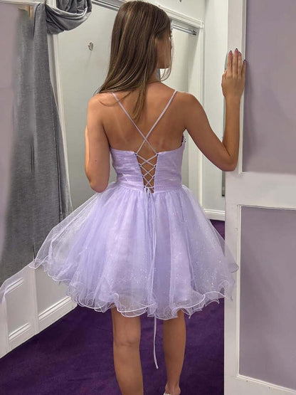 Beaded Pearl Bodice Glitter Tulle Short Dress