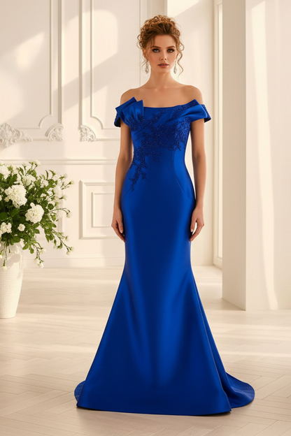 Off-Shoulder Applique Mermaid Evening Gown