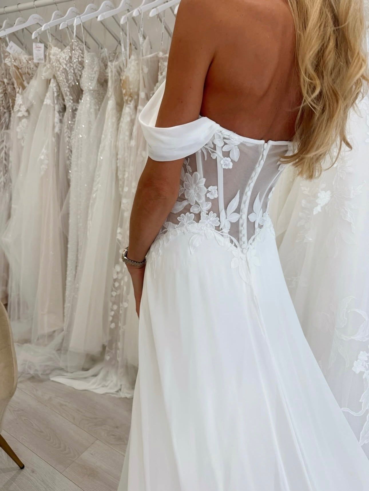 Off-the-Shoulder Corset A-Line Wedding Dress