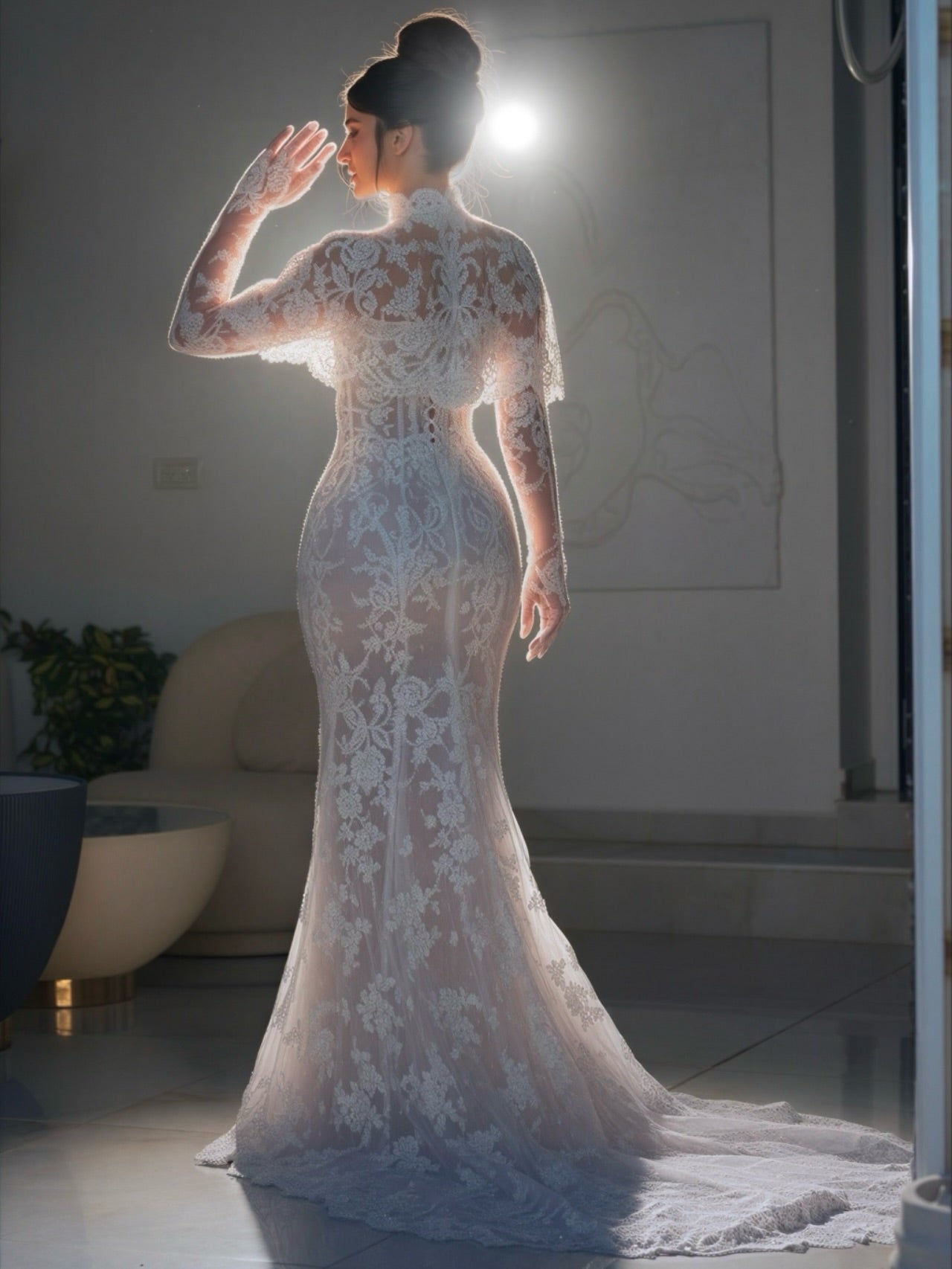 Illusion High Neck Lace Mermaid Bridal Gown
