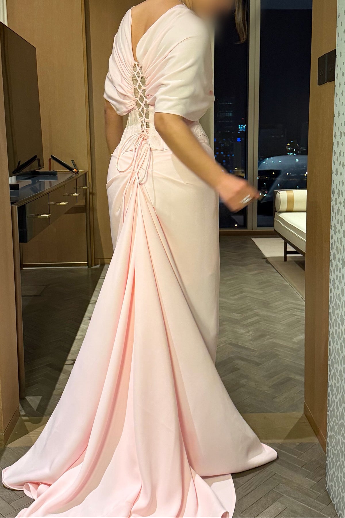 Corset Maxi Gown with Draped Cape Bodice