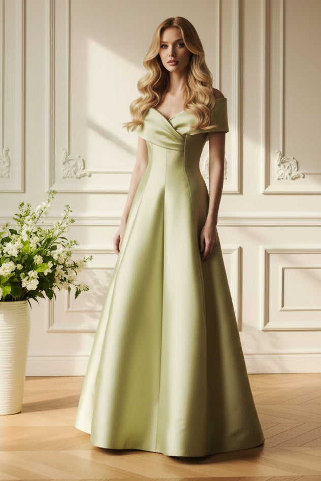 Off-the-Shoulder Satin A-Line Evening Gown
