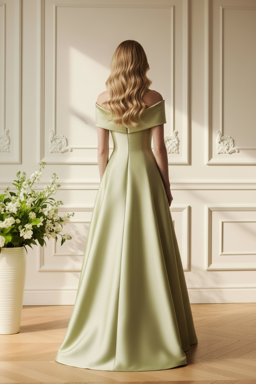 Off-the-Shoulder Satin A-Line Evening Gown