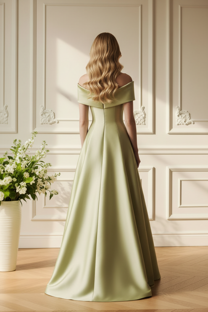 Off-the-Shoulder Satin A-Line Evening Gown