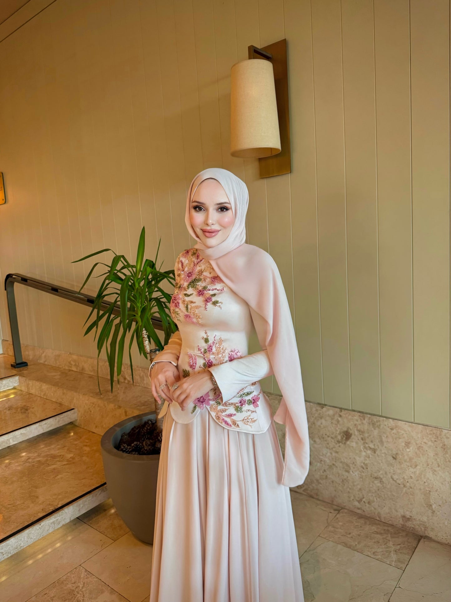 Embroidered Long Sleeve Evening Gown with Cape
