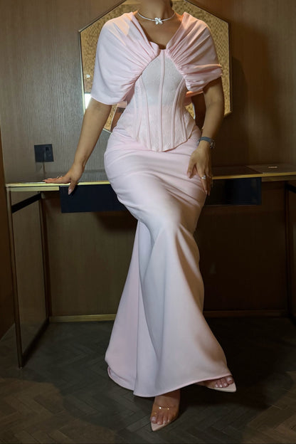 Corset Maxi Gown with Draped Cape Bodice