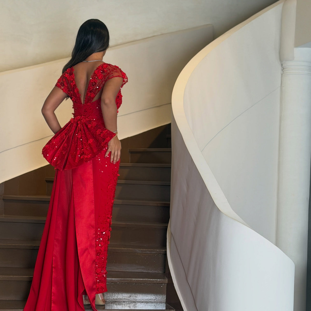 Embellished Gown with 3D Florals and Train