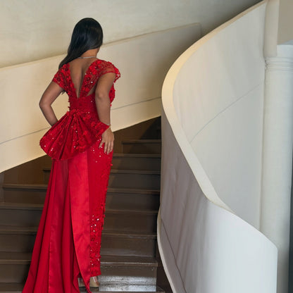 Embellished Gown with 3D Florals and Train