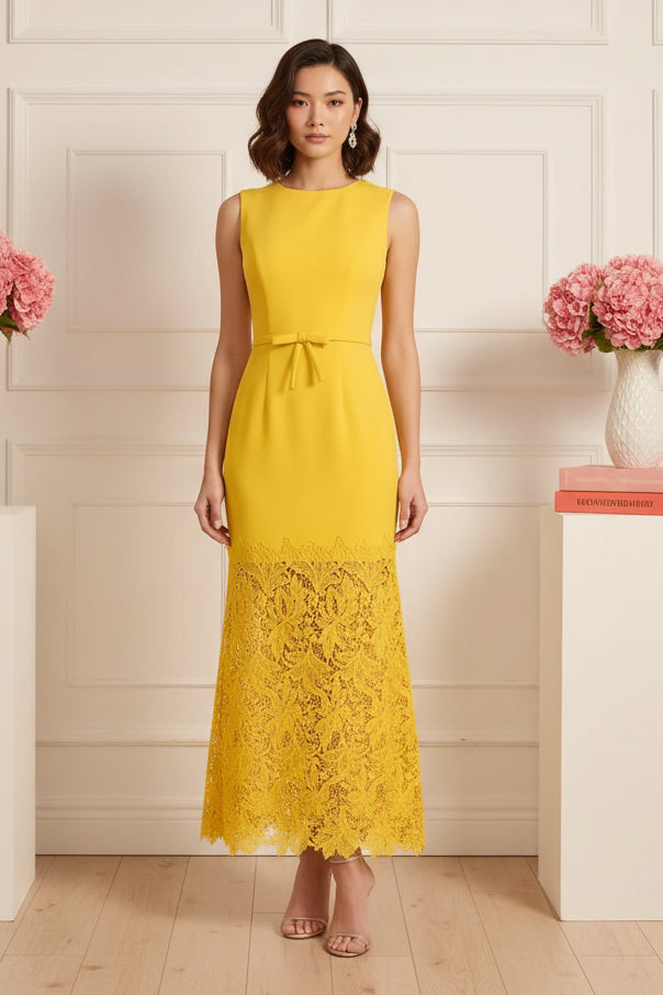 Sleeveless Sheath Midi Dress with Lace Hem