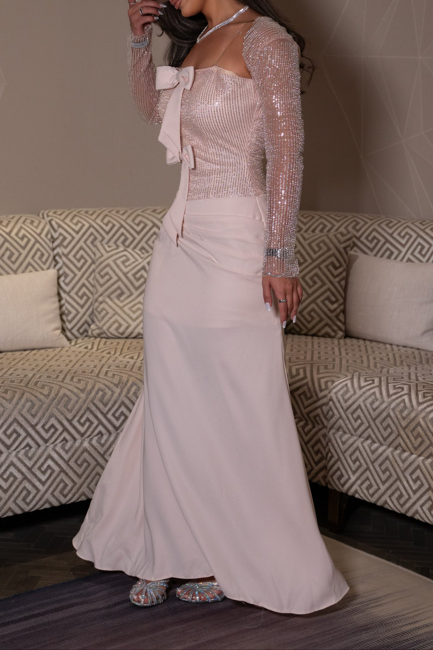 Beaded Corset Top and Maxi Skirt Two-Piece Set