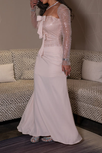 Beaded Corset Top and Maxi Skirt Two-Piece Set