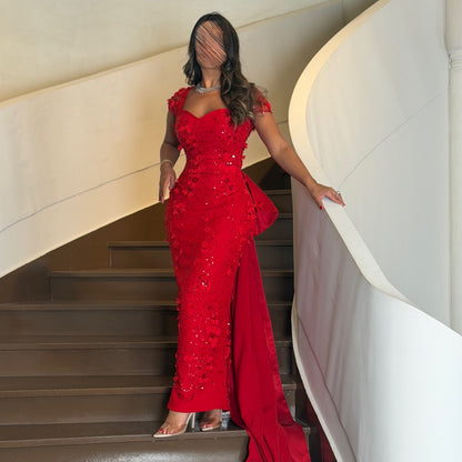 Embellished Gown with 3D Florals and Train