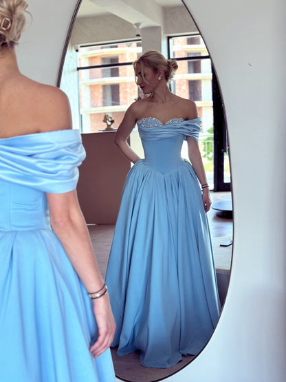 Off-the-Shoulder Corset Satin Ball Gown