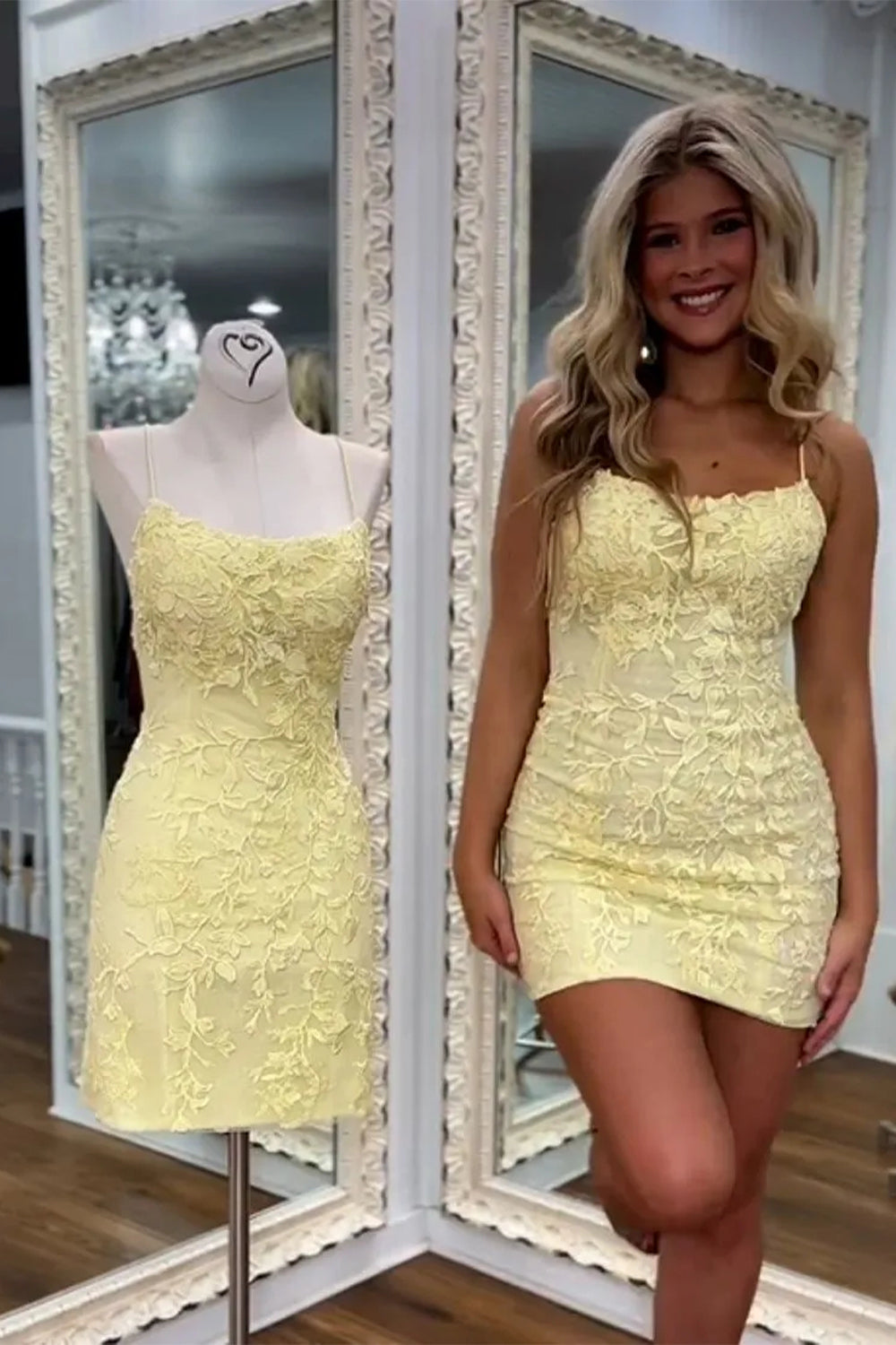 Floral Lace Square Neck Backless Mini Dress