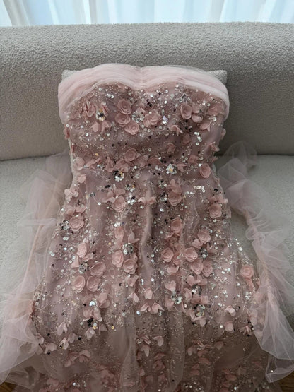 Off-the-Shoulder 3D Floral Tulle A-Line Gown