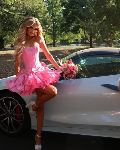 Strapless Corset Bow Fit and Flare Mini Dress