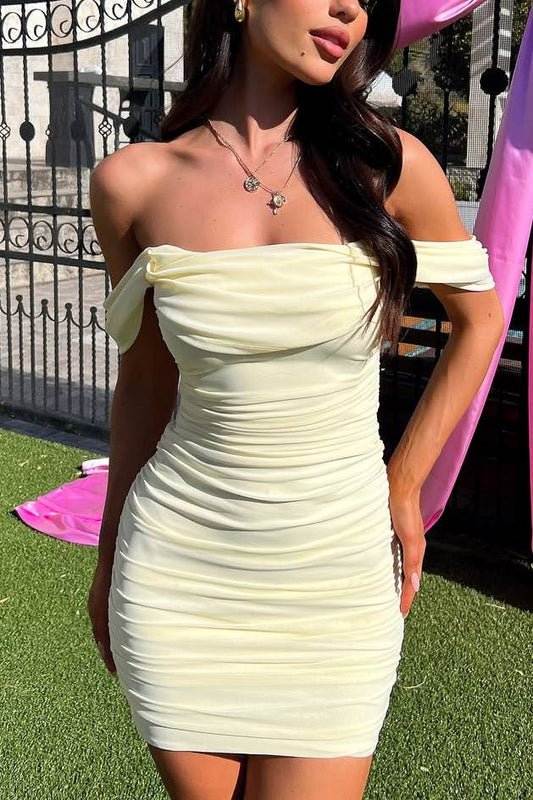 Off-the-Shoulder Ruched Bodycon Mini Dress