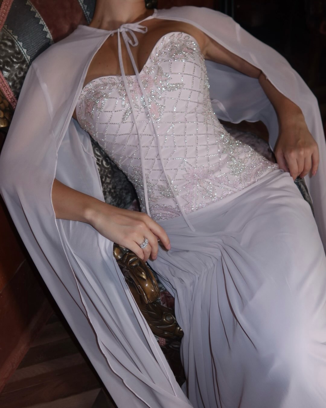 Beaded Corset Evening Gown with Matching Cape