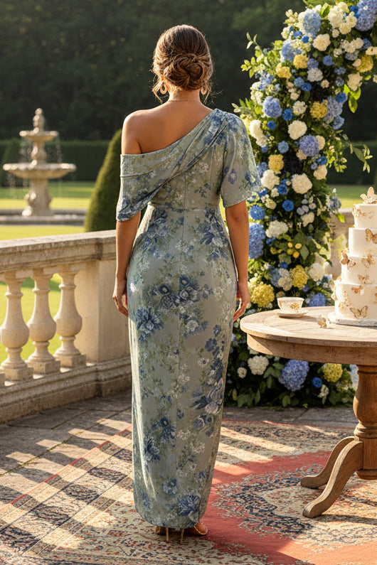 Floral One Shoulder Asymmetrical Maxi Dress