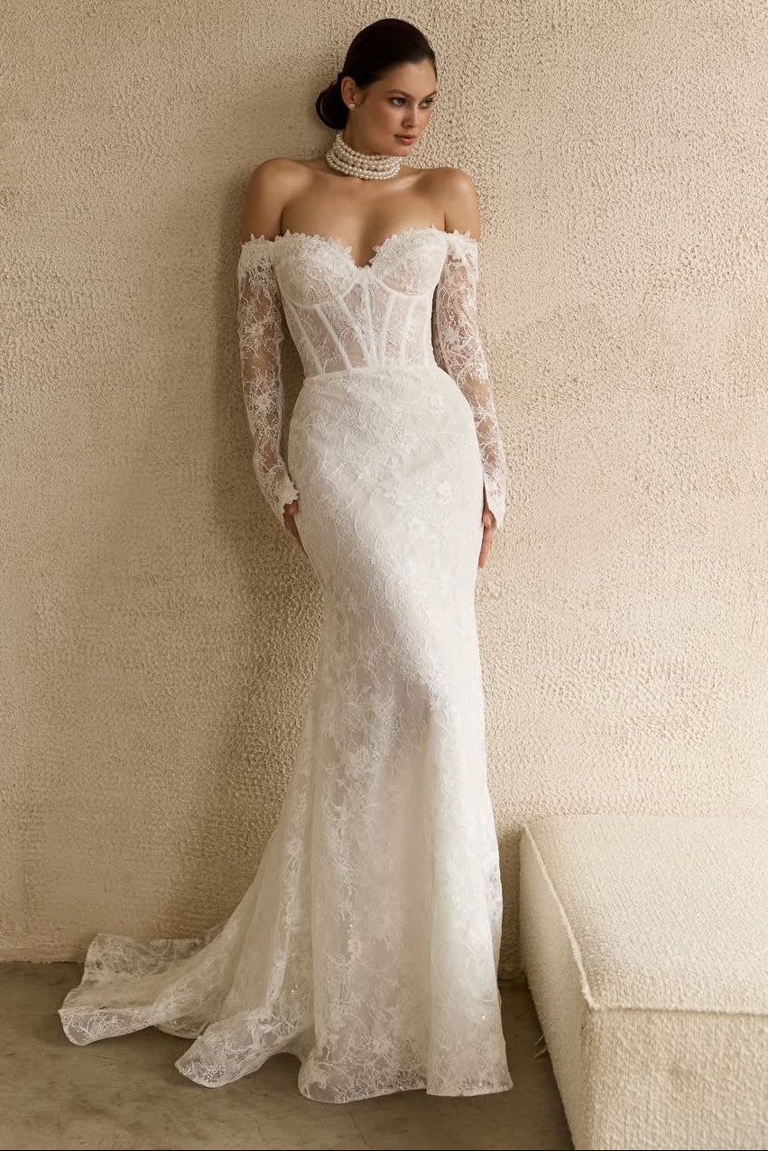 Off-Shoulder Lace Corset Mermaid Wedding Dress