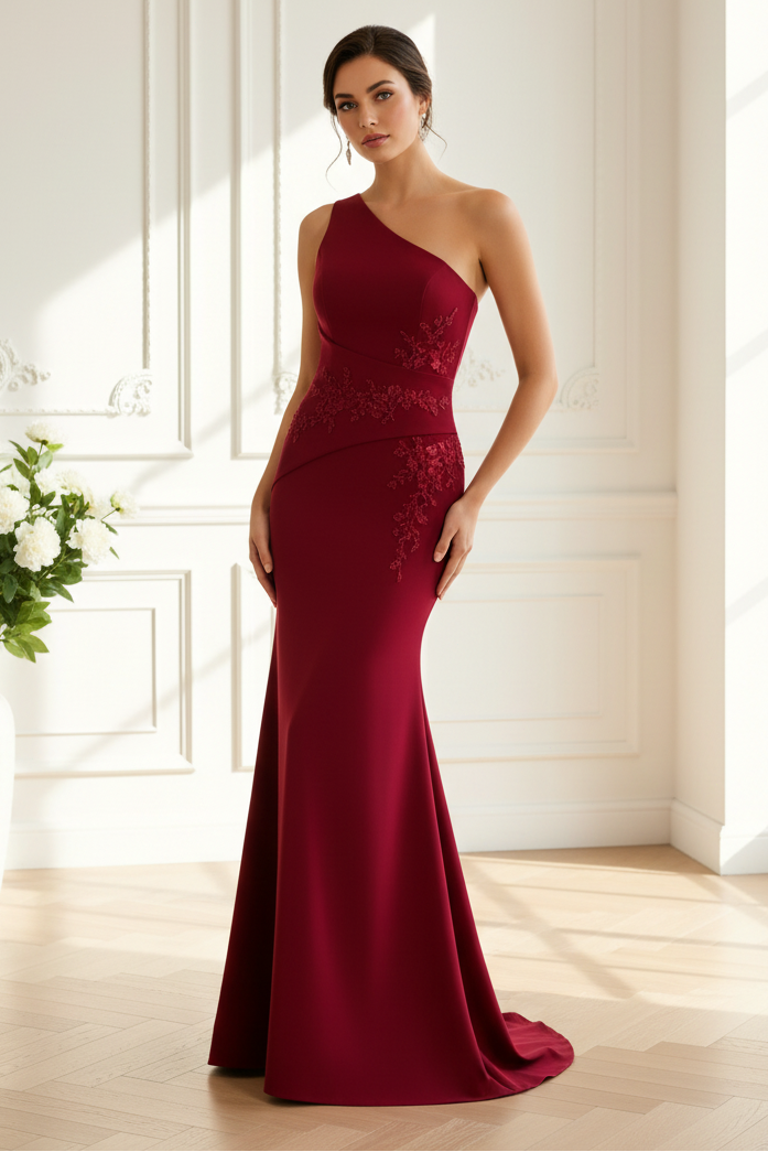 One-Shoulder Embroidered Mermaid Gown