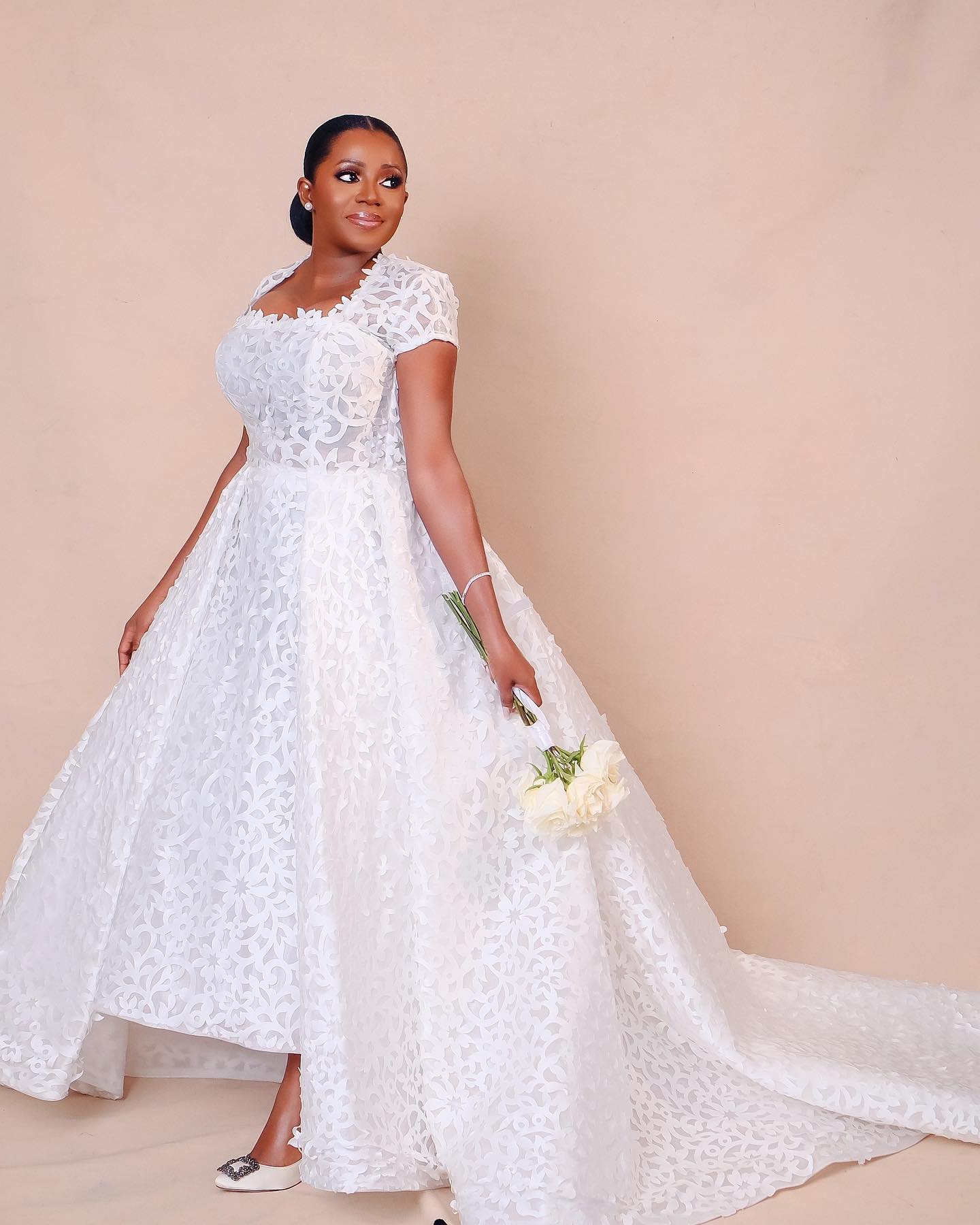 High-Low Lace A-Line Wedding Dress with Cap Sleeves