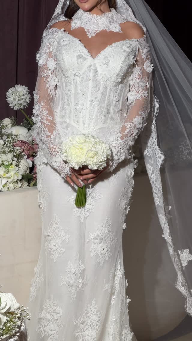 High Neck Lace Mermaid Wedding Dress with Corset