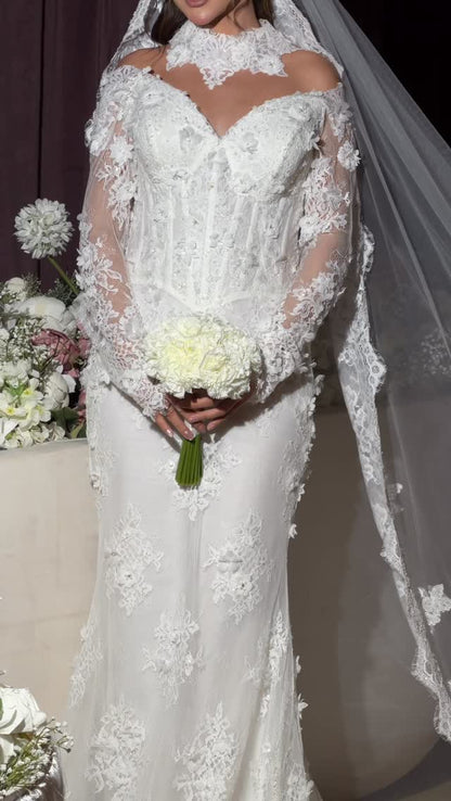 High Neck Lace Mermaid Wedding Dress with Corset