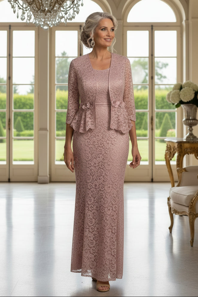 Elegant Two-Piece Lace Dress with Peplum Jacket