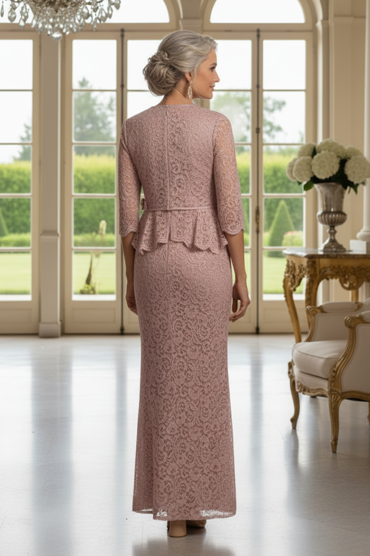 Elegant Two-Piece Lace Dress with Peplum Jacket